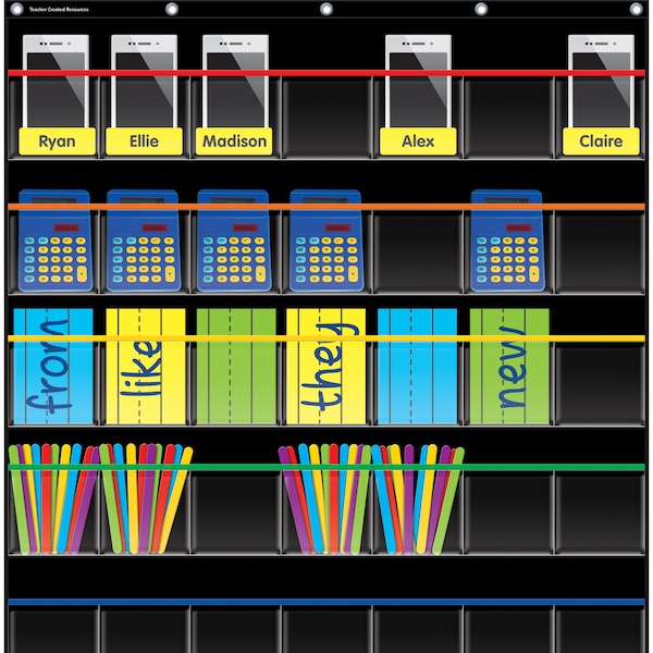 Black Storage Pocket Chart, 35 Pockets, 32.5 X 63.5